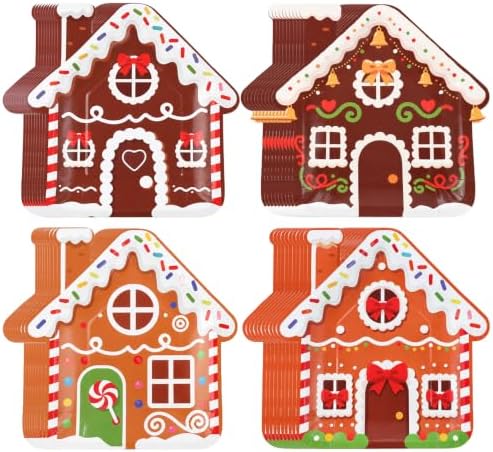 FOIMAS 48pcs Christmas Paper Plates, 9.3 Inch Christmas Gingerbread House Plates Disposable Christmas Party Paper Plate Tableware for Xmas Party Supplies Winter Holiday Birthday Kitchen Table Decor - Image 7