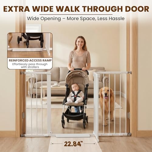 Mumeasy 36" Extra Tall Baby Gate for Doorways, 29.7"-57" Extra Wide Dog Gate for Stairs, Pressure Mounted Auto Close Pet Safety Gate with Easy Walk Thru Door, Large Indoor Child Gate for House, White - Image 4