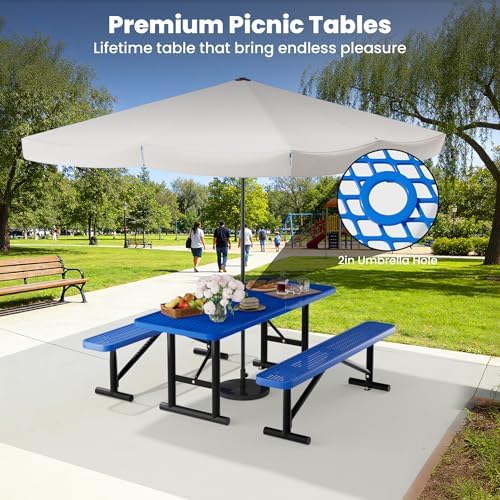 6FT Metal Picnic Tables for Outdoors, Commercial Rectangular Picnic Table for Outside, Park, Campfield, Patio, Garden, Yard, Thermoplastic Coating, Surface Mounted, Blue - Image 7