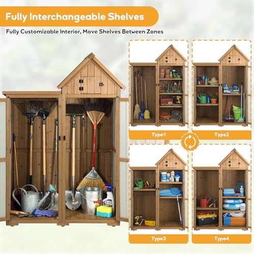 PetsCosset Outdoor Storage Cabinet Wood & Metal Garden Shed with Lockable Doors, 3 Adjustable Shelves, Weatherproof Patio Backyard Storage for Tools & Garden Supplies - Image 4