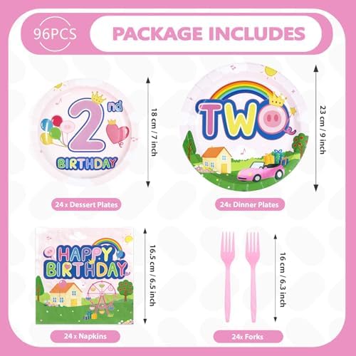 96Pcs Pink Pig 2nd Birthday Party Decorations, Serves 24 - Image 5