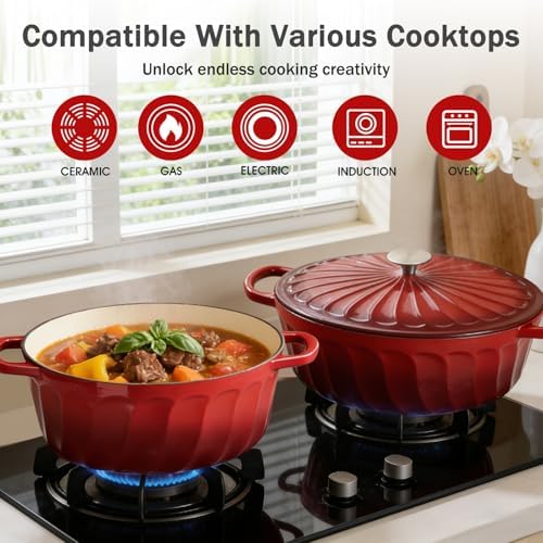 Enameled Cast Iron Dutch Oven Pot with Lid, 6 QT Large Dutch Oven - Image 4