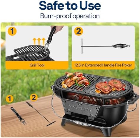 VIVOHOME Oval Cast Iron Grill with Interchangeable Grates & Griddle - Image 6