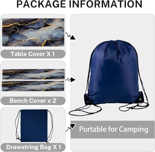 CAPSCEOLL Picnic Table Cover with Bench Covers 5ft - Black Blue Marble - Image 3