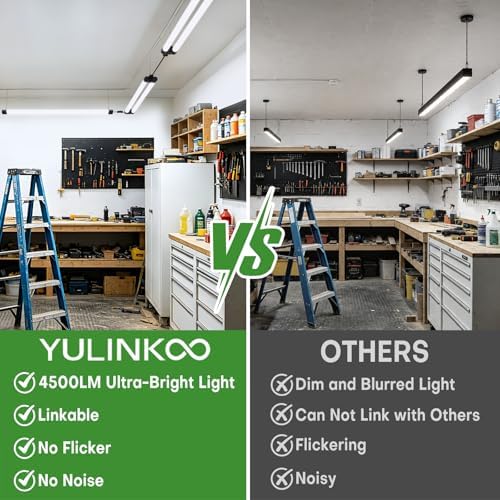 (6 Pack) T5 LED Shop Light, 4FT 4500LM Garage Lighting, 45W (150W Equivalent), 6500K Linkable Integrated Light Fixture with ON/OFF Switch, Hanging or Ceiling Mount Bright White Light for Workshop - Image 5
