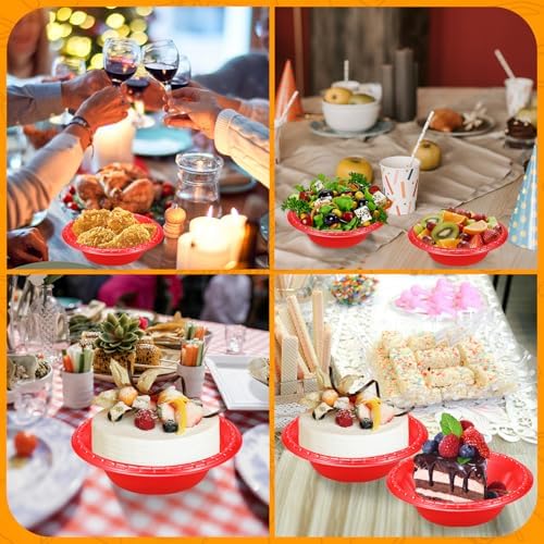 100 Pack 16oz Red Disposable Plastic Bowls Dessert, Ice Cream, Salad, Soup Serving Cups for Party, Picnic, Food Snacks (Red) - Image 7