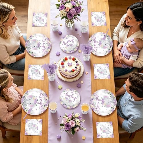 168Pcs Purple Elephant Baby Shower Party Decorations, Serves 24 - Image 6