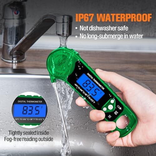 AMMZO Digital Meat Thermometer for Grilling, Candy Thermometer Instant Read Food Thermometer Waterproof with Backlight for Cooking, Deep Fry, BBQ, Grill, Smoker and Roast (Green) - Image 3