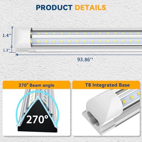 JESLED 8FT LED Shop Light 100W 15000LM ETL 10 Pack - Image 3