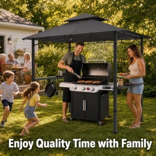 Garvee 8 x 5 ft Outdoor Gazebo Canopy, Polyester Fabric Iron Frame, Dark Gray, Easy Setup Shelter for Backyard Camping and Outdoor Gatherings - Image 2