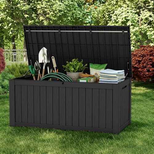 PatioZen 150 Gallon Outdoor Deck Box,Waterproof Resin Outdoor Storage Boxes, Outside Storage Lockable Container for Garden Tools,Indooor Cushions,Accessories (Black) - Image 2
