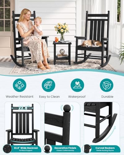 SERWALL Comfortable Outdoor Rocking Chairs Set of 2, Black - Image 3