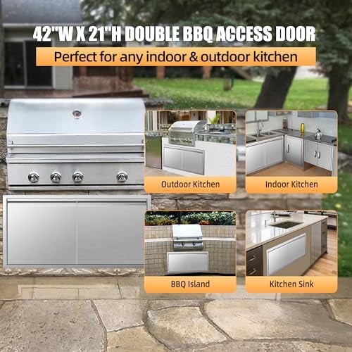 Outdoor Kitchen Doors 42W x 21H Inch Horizontal Handle Double BBQ Access Doors, 304 Stainless Steel for Outdoor Kitchen Cabinet Grill Station or BBQ Island - Image 3