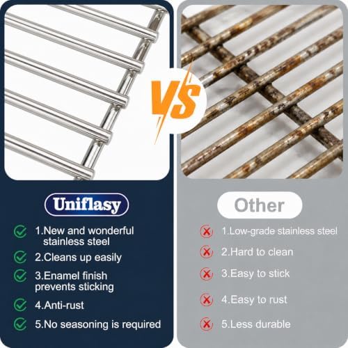 Uniflasy 17 Inches Cooking Grates for Home Depot Nexgrill 720-0830H 720-0830D 720-0783E 720-0783C for Nexgrill Replacement Parts 4/5 Burner Grill Grates Stainless Steel 2 Pack - Image 6