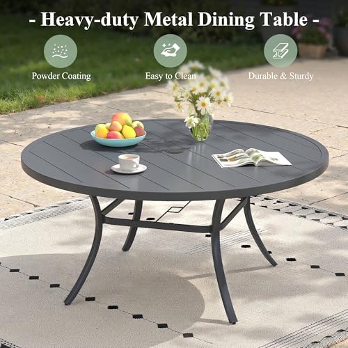 Outdoor Dining Table for 6, 50" Round Outdoor Table with Adjustable Umbrella Hole, All-Weather Metal Patio Dining Table for Lawn Garden Backyard Deck, Dark Grey - Image 7
