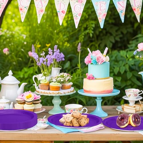 50 Count Purple Paper Plates Set Oval Heavy-duty Purple Party Decorations - Image 7