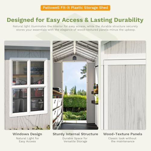 Patiowell 4x8 FT Plastic Outdoor Storage Shed with Floor, Light Gray - Image 6