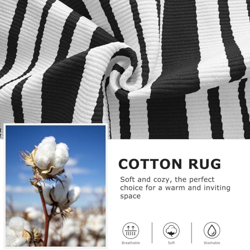 IOHOUZE 4x6 Striped Outdoor Rug, Washable Front Porch, Black White - Image 6
