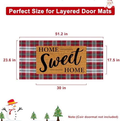 OJIA Christmas Front Door Mat Outdoor Red and Green Plaid Porch Rug Decor - Image 2