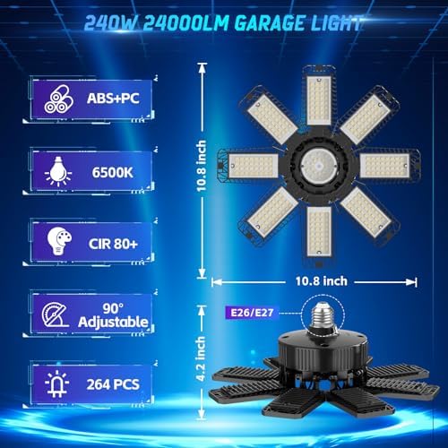 ISKYDRAW Garage Lights 2 Pack - 240W 24000LM Garage Lights Ceiling LED - Image 6