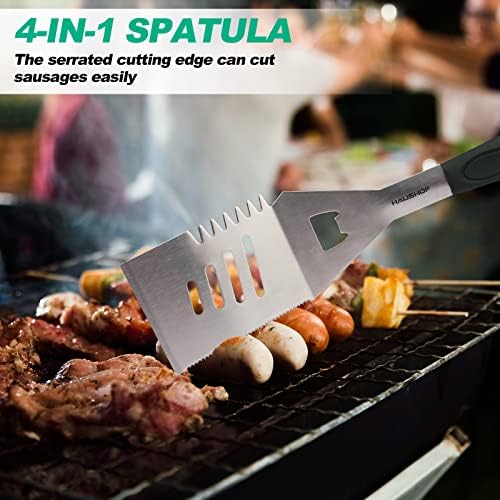 HAUSHOF Large Grill Accessories Heavy Duty BBQ Set Gifts for Men/Women - Premium Stainless Steel Spatula, Fork & Tongs, Barbecue Utensils Tool Kit Gift for Grilling Lover Outdoor (Color Box) - Image 4
