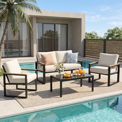 NATURAL EXPRESSIONS 4 Pieces Patio Furniture Sets, Modern Metal Patio Set by NaturalExpressions