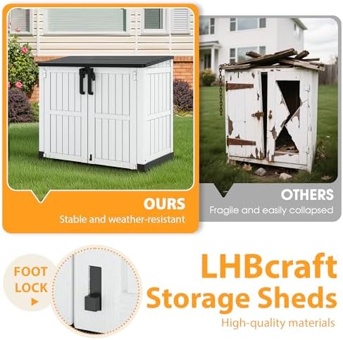 LHBcraft Outdoor Storage Cabinet 36 Cu Ft with Lockable Doors, Portable Horizontal Resin Storage Shed - Easy to Assemble, Waterproof Small Storage Shed with Floor - Image 4
