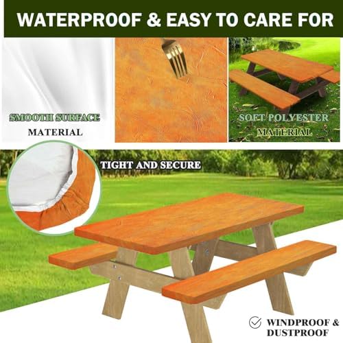 CAPSCEOLL Fitted Picnic Table Cover with Bench Covers 5ft - Burnt Orange - Image 4