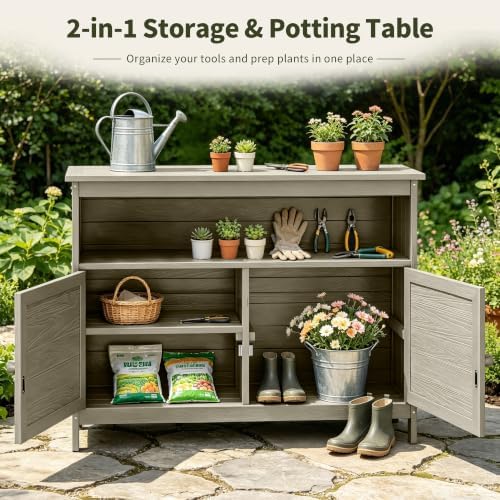 HIPS All-Weather Outdoor Storage Cabinet,Outdoor Sideboard with Magnetic Doors,3-Shelves Patio Storage Cabinet, Used for Garden,Buffet Cabinet,TV Stand, Bar Table,Balcony - Image 6