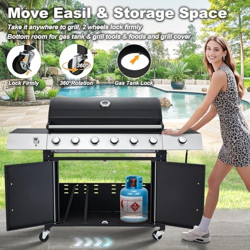Upgraded 6 Burner 60000 BTU Propane Gas Grill with Side Burner - Image 3