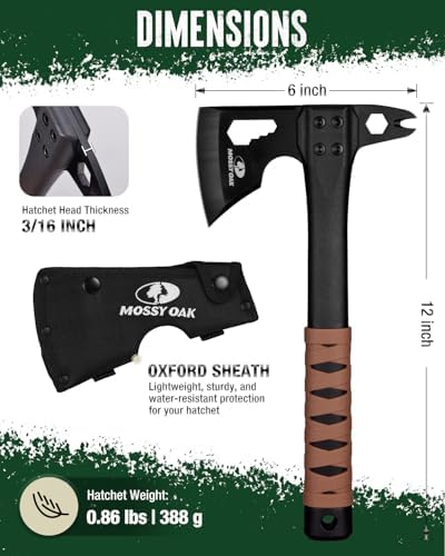 MOSSY OAK 12" Camping Axe and Survival Hatchet with Sheath - Image 2