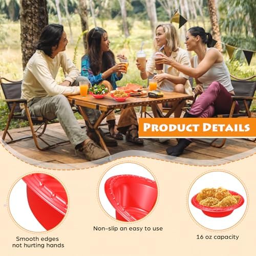 24 Pack 16oz Red Disposable Plastic Bowls Dessert, Ice Cream, Salad, Soup Serving Cups for Party, Picnic, Food Snacks (Red) - Image 3