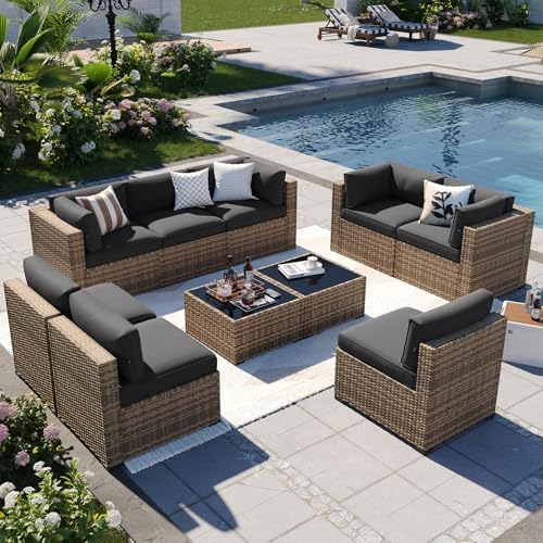 Aoxun Patio Furniture Sets, 10-Piece Outdoor Patio Furniture with Thick Cushions, Wicker Outdoor Conversation Set Sectional Sofa for Backyard, Poolside, Garden by Aoxun