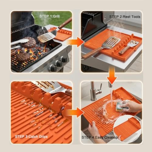 Silicone Grill Mat for Blackstone Griddle, BBQ Tool Rest Drip Pad(Orange) - Image 6