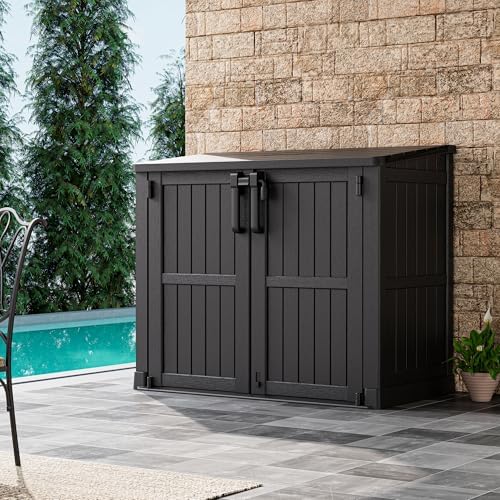 Outdoor Horizontal Resin Storage Shed,Portable Outdoor Storage Cabinet 36 Cu Ft with Lockable Doors -Waterproof Storage Box for Backyards,Easy to Assemble Black by Unknown
