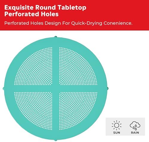 Costaelm Small Patio Table, Outdoor Round Dining Table, Weather Resistant Outside Table for Poolside Deck Lawn Garden Backyard, Turquoise - Image 7