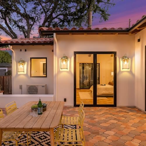 MATAMEYE Large Outdoor Wall Lantern, Exterior Waterproof Wall Sconce Light Fixtures, Gold Front Door Lighting with Clear Beveled Glass, Anti-Rust E26 Socket Porch Lamp, 2 Pack - Image 4