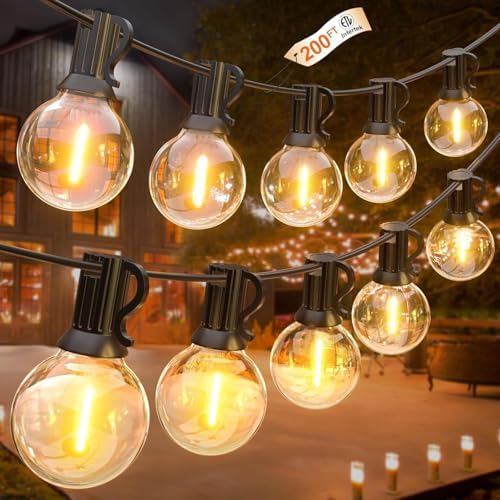 GLUROO 200FT(100FT*2PC) Outdoor String Lights, G40 LED Patio Lights with 100+4 Bulbs, Waterproof Shatterproof Dimmable Globe Hanging Outdoor Patio Lights Cafe, Bistro Outside Lights for Patio by ChristmasLights-GLUROO