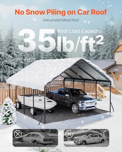 VEVOR Heavy Duty Metal Carport, 20 x 20 ft Outdoor Carport with Sturdy Frame & Roof, Car Garage Shade with Removable Sidewalls, Multi-Use Car Shelter for Pickup, Boat, Trucks & Tractors - Image 4