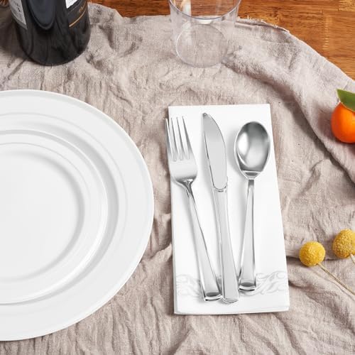 Fijinhom 175PCS Plastic Plates for 25 Guests, Silver Disposable Plates - Image 3