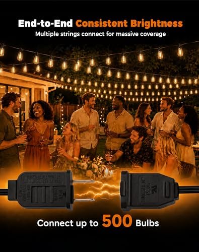 Outdoor String Lights 160FT(150+10) Waterproof, 75 LED S14 Shatterproof Edison Bulbs, 2FT Spacing, Extension Cord, Connectable Plug in Hanging Patio Lights for Outside, Backyard, Warm White - Image 5