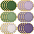 48 Pcs Sage Green Purple Paper Plates 9 Inch Scalloped by Tiangrid