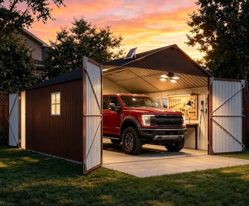 Aoxun 12'x20'x9.3' Outdoor Storage Shed Metal Garage Sheds with Solar Light by Aoxun