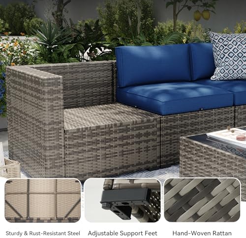 Aoxun Patio Furniture Sets, 14-Piece Outdoor Patio Furniture with 44'' Propane Gas Firepit Table, Wicker Outdoor Conversation Set Sectional Sofa for Backyard, Poolside, Garden - Image 6