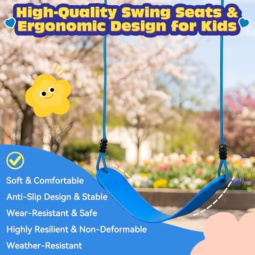 HeyZoo 2 Pack Heavy Duty Kids Swing Seat 330LBS, 79" Adjustable Rope, Blue - Image 5
