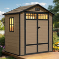 DWVO Outdoor Storage Shed, All-Weather Resin Plastic Storage Shed with Windows, Slanted Roof, Raised Floor, Capacity for Garden Tools/Equipment, Ideal for Backyard Garden by DWVO