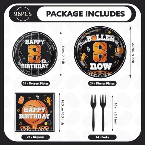 96Pcs Basketball 8th Birthday Party Decorations, Serves 24 - Image 5