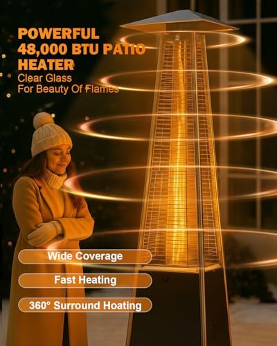 Pyramid Patio Heater for Outdoor Use, 48000 BTU Fast Heating Propane with Wheels & Weatherproof Cover, Triple Protection System Outdoor Heaters for Patio, Yard, Pool, Garden (2 Black Heater) - Image 3