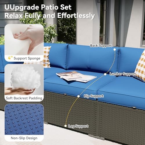 Aoxun Patio Furniture Set, 7 Piece Outdoor Sectional Sofas with Think Cushions, Wicker Rattan Outdoor Furniture Patio Conversation Set for Backyard, Garden Navy Blue - Image 2