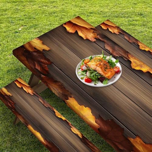 CAPSCEOLL Fitted Picnic Table Cover with Bench Covers 8ft - Brown Wood - Image 5